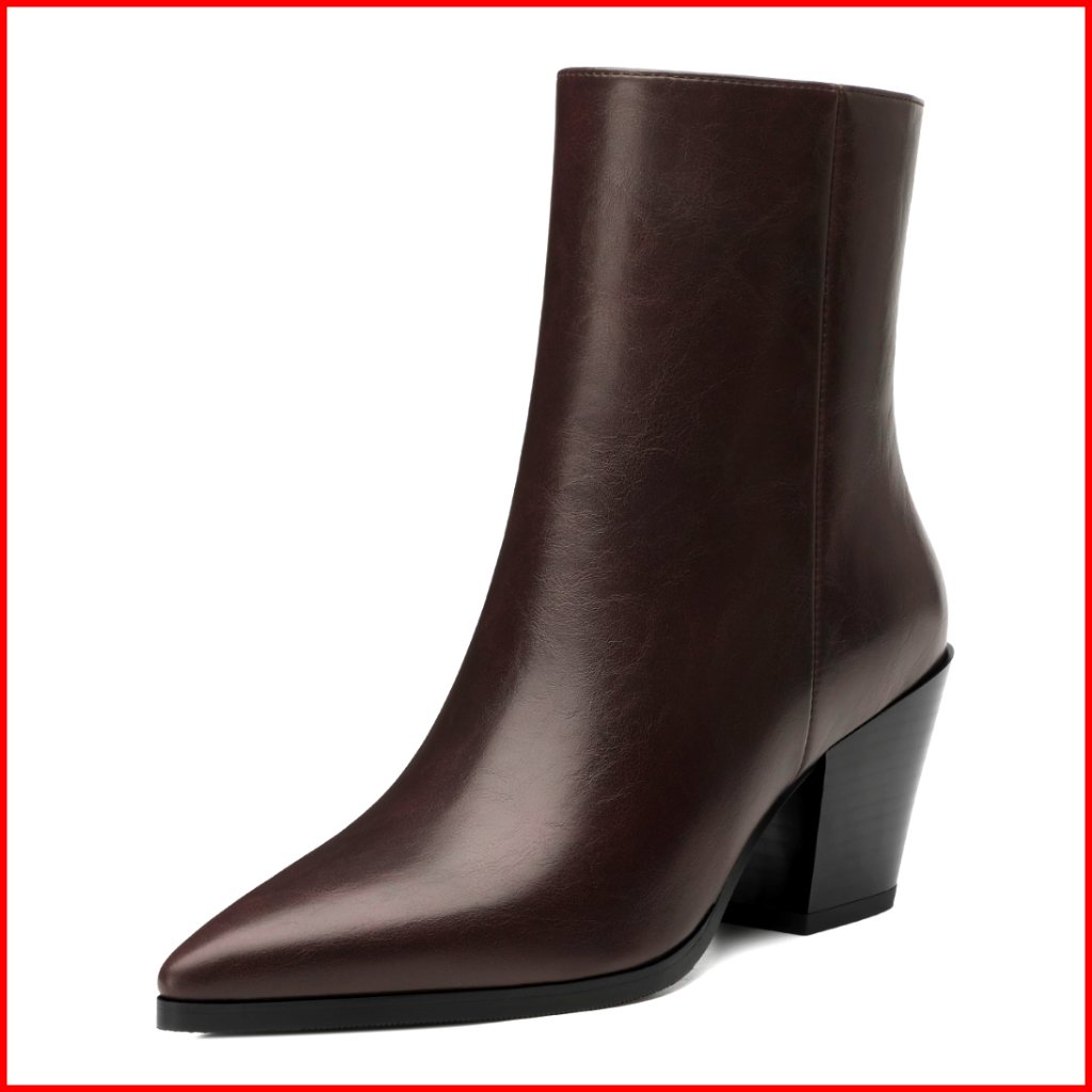 Chunky Low Heel Ankle Booties Pointed Toe Side Zipper Comfy Fall Winter Dress
